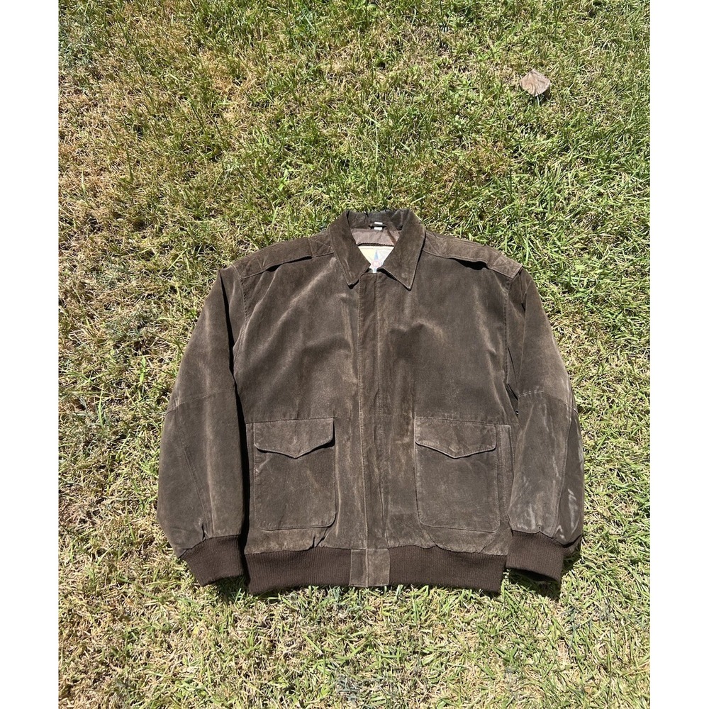 Middlebrook Park Suede Leather Jacket Mens Large Lined Brown Bomber Full Zip